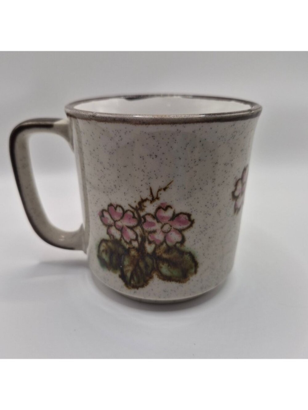 Vintage Hand-Painted Ceramic Mug Floral Fruit Design Speckled Glaze 8 oz